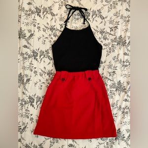 Red Mini Skirt with Black Buttons